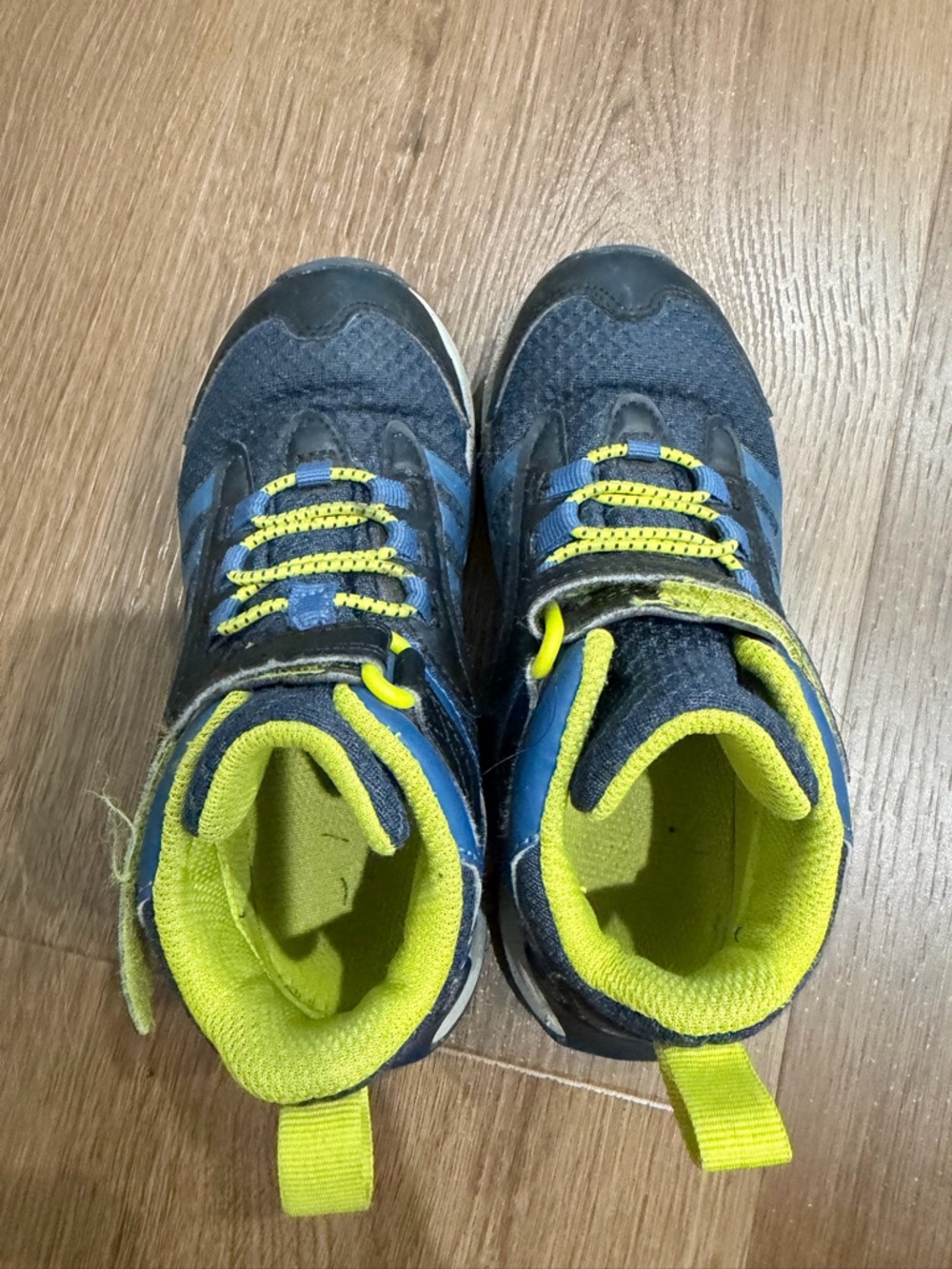 Boys Navy and Neon Yellow Merrells